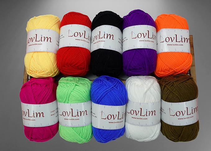 Milk-Cotton Crochet Yarn Kit, 10x50g Skeins DK Weight, 1250+ Yards, Hooks, Needles & Safety Eyes, 40+ Free Patterns, for Amigurumi, Crocheting & Knitting - Rainbow Palette