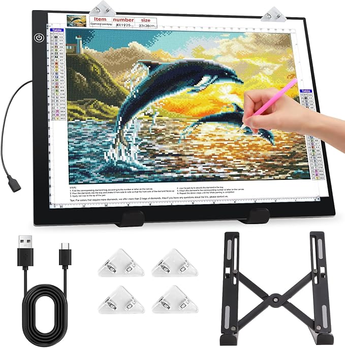 Zocelight A4 Light Pad for Diamond Art Kits for Adults,0.2" Ultra Thin Light Board with Stand and Clip for Diamond Painting Accessories,3 Levels Dimming Light Box for Drawing,Sketching,Animation