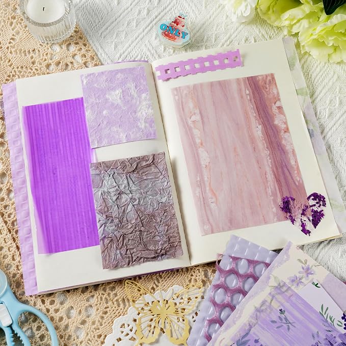 50 Sheets Purple Scrapbook Paper, A5 Scrapbooking Textured Decor Papers
