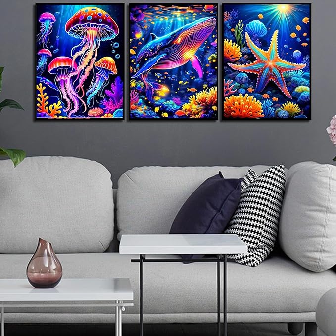 6 Pack Diamond Painting Kits for Adults, 5D DIY Diamond Art Kits for Beginners, Colorful Marine Animals Diamond Dots Kits Gem Arts Crafts for Living Room Bedroom Offices Home Wall Decor 12X16 Inch