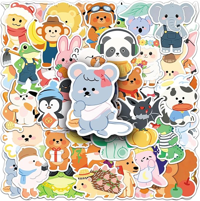 50Pcs Transparent Cute Cartoon Animal Stickers,Patterns, for Journal & Water Bottle Decoration(Cute Cartoon Animal)