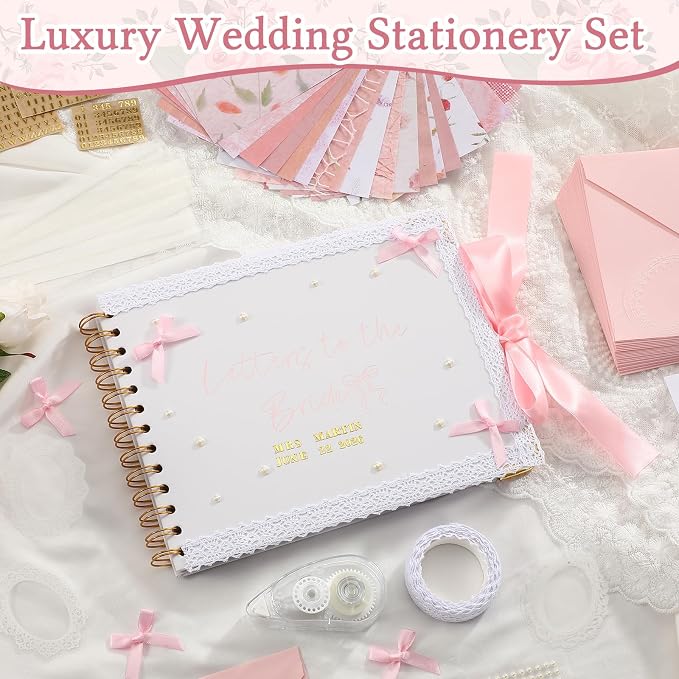 Humyoun Letters to Bride Scrapbook,8.5 X 7 Inch,Bow,Pink