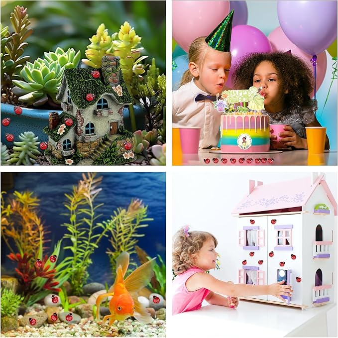 120PCS Mini Luminous Ladybug, Tiny Resin Ladybug Miniature Figurines, Glow in Dark Animals for Fairy Garden Dollhouse Micro Landscape Decor