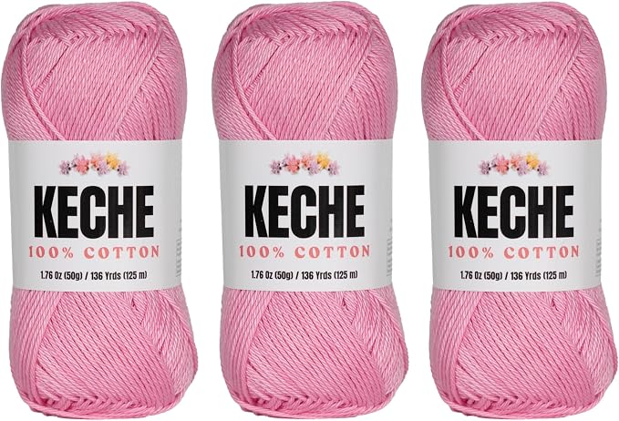 Cotton Yarn - 100% Cotton Yarn for Crocheting and Knitting, Mercerized Cotton Amigurumi Yarn Fine-Sport 2 1.76 oz (50g) / 136 Yrds (125 m) 3 Skeins - Baby Pink