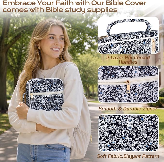 XKDOUS Bible Cover Case for Women Bible Bag Journaling Kit w/Study Supplies