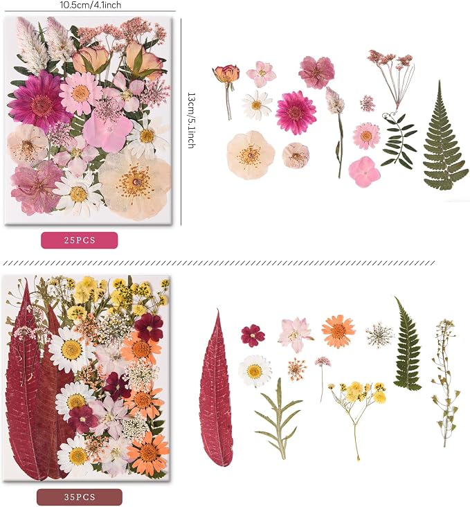 132 PCS Pressed Flowers for Resin Molds, Colorful-g | Real Dried Flower Leaves for Resin Jewelry Making Dry Flowers for Scrapbooking Crafts DIY Soap Candles Making Nails Décor