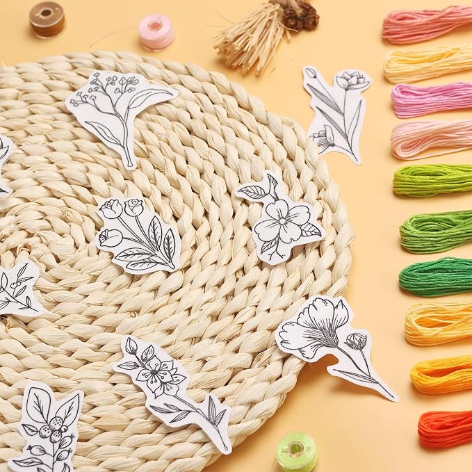 Patemby 100Pcs Embroidery Pattern Water Soluble Embroidery Stabilizers, Stick and Stitch Embroidery Paper Wash Away with Pre-Printed Pattern Design Stencils Transfer for Hand Sewing Lover Beginner