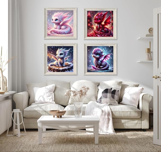 Acelii 4PCS Dragon Diamond Painting Kits for Adults, 5D DIY Art Set | Full Round Drill Dragon Gem Art Kit, Easy DIY Craft, Home Wall Decor, 12 x 12 Inch for Adults & Beginners