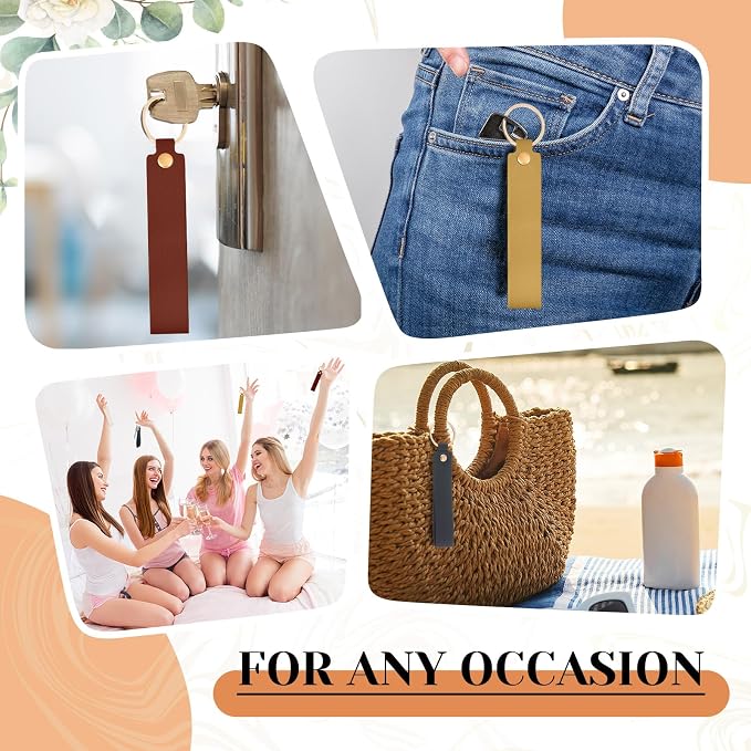 Wavyknot 100 Pcs Leather Keychain Blanks, 5.6 x 0.8 Inches, Colorful