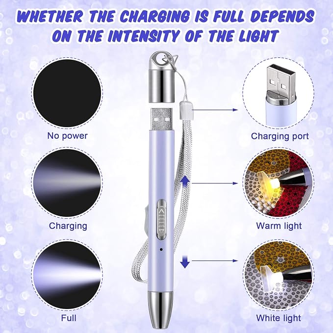 Chuangdi 2 Pcs Diamond Painting Art Drill Pen with Light,Purple, Green