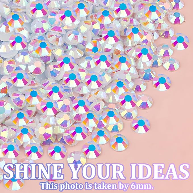 25000Pcs Resin Rhinestones for Crafting, White AB 2-6mm Mixed Sizes Non Hotfix Flatback Gems with 1Pcs Glue, Bedazzling Crystal for DIY Craft Clothing Mugs Tumblers Shoes Fabric Decor Nail Art