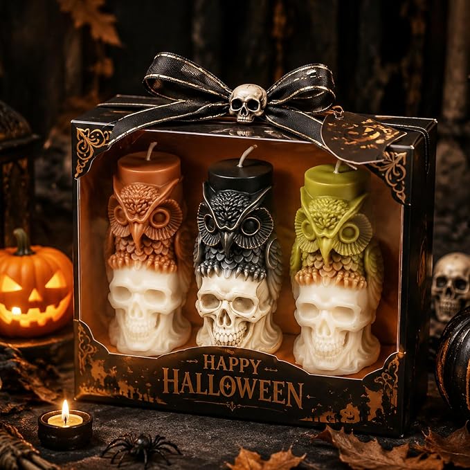 Halloween Silicone Candle Molds, Large Owl Skull Head Mold | Halloween Silicone Mold for Candle Making, Epoxy Resin Casting, DIY Craft Plaster, Concrete, Holidays Home Decor, Party Gift