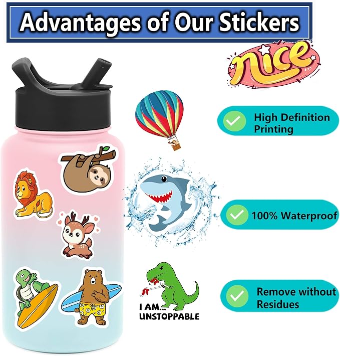 400PCS Stickers for Water Bottles | Water Bottle Stickers for Kids, Waterproof Vinyl Stickers, Cute Stickers Pack, Back to School Supplies Classroom Decor