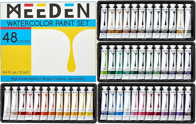 MEEDEN Watercolor Paint Tubes Set: 48 x 12ml (0.4 oz) Colors Painting Set