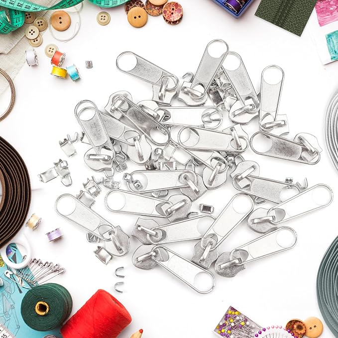 DOITEM 20Pcs Silver Zipper Repair Kit Zippers Replacement 5# Zipper Pull Rescue Kit for Clothing Jackets Purses Luggage Backpacks