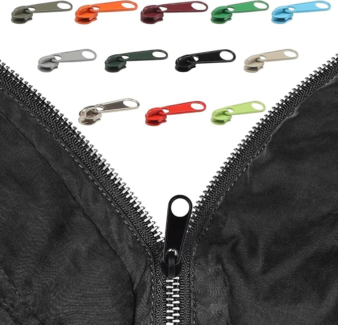 DOITEM 96Pcs Zipper Repair Kit - 12 Colors, 3# Zipper Pulls, Rescue Kit for Clothing, Jackets, Purses, Luggage, Backpacks