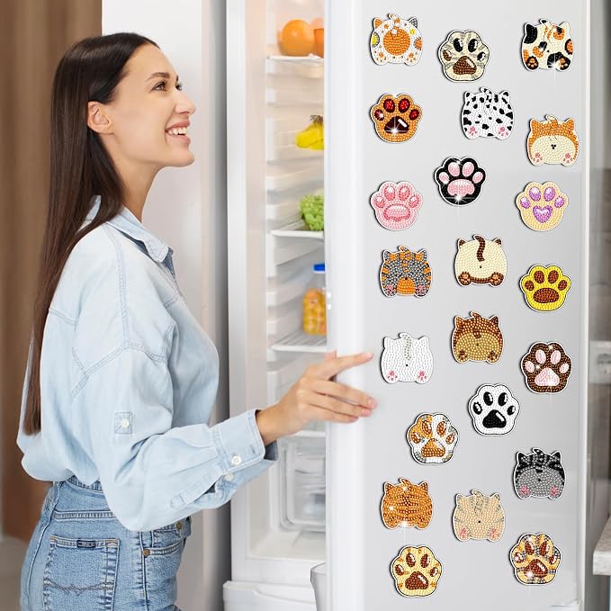Remuuly 30 Pcs Cat Paw Butt Diamond Painting Magnets Diamond Art Magnet Kit | Cute Diamond Art Kits for Adults, 5D Rhinestone Refrigerator, Fridge Magnetic Sticker, Diamond Club Gift, Beginner DIY Crafts