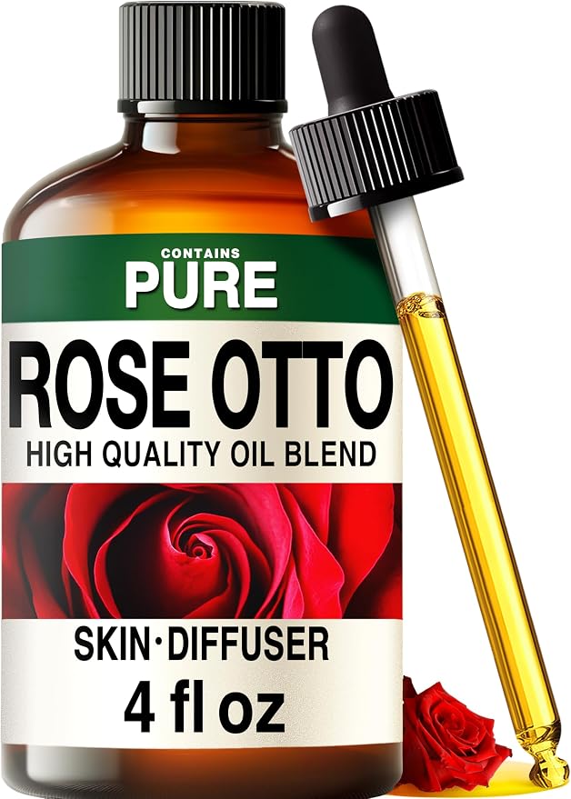 100% Pure Rose Otto Essential Oil 4 Fl Oz - Rose Oil for Hair, Skin & Face | Long-Lasting Aroma for Diffuser and Aromatherapy, Massage, Body Care, Non-GMO, Undiluted Floral Fragrance, with Dropper