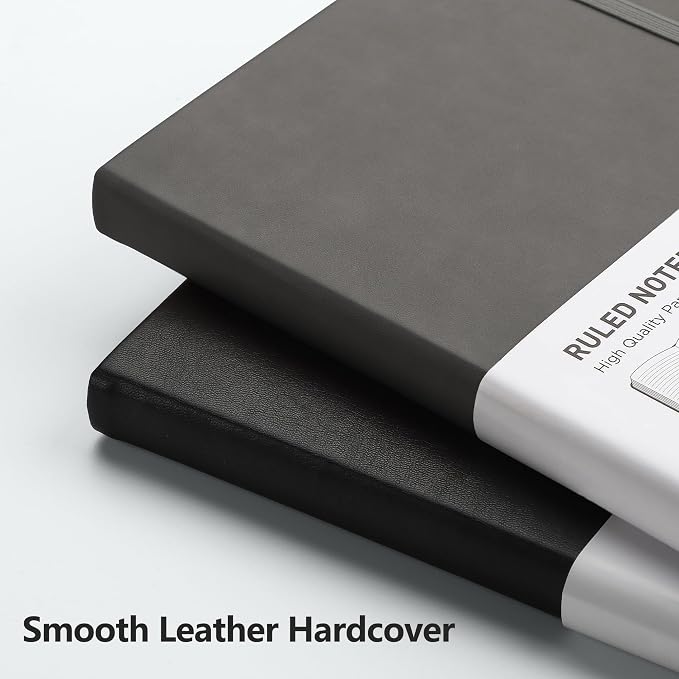 RETTACY Lined Journal Notebook, 192 Numbered Pages, A5 Size (5.7'' x 8.3'') | Leather Hardcover, 100 GSM Thick Paper, for Men & Women, Journaling, Writing, Work & Office (Gray)