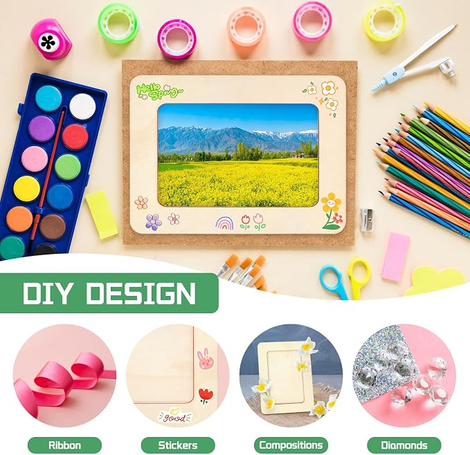 VOKOY 30 Pack Wooden Picture Frames for Crafts, 4" x 6" Photos DIY Wood Frames for Crafting,Unfinished Standing Photo Frames DIY Crafts Wood Decorate for Birthday Party Gifts
