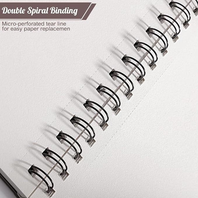 8.5 × 11 Sketch Book, Spiral Bound, 50 Sheets, Acid-Free Drawing Pad | 68lb/100gsm Paper, Perforated Pages, 360° Spiral Binding, Hard Backing, for Pencil, Charcoal, Pastel & Back To School Gifts