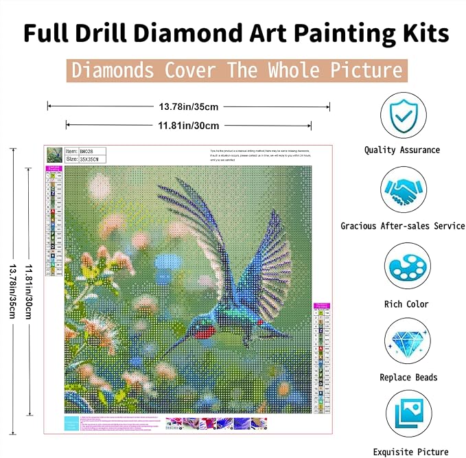 Hummingbird Diamond Art Kits for Adults Bird 5D Diamond Painting Kits for Beginners Full Round Drill Diamond Dots DIY Gem Art Crafts for Adults Home Wall Decor Hummingbird Gifts 13.78x13.78 Inch