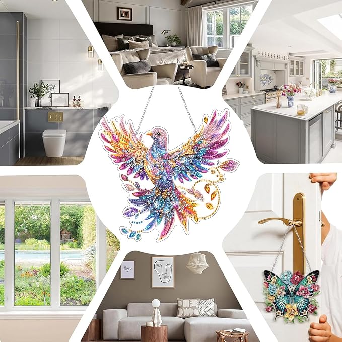 SKRYUIE Bird Hanging Pearl Diamond Art Kits for Adults Suncatcher A33 | Special Shaped Crystal DIY Hanging Diamond Painting Kit, Gift for Mother Spring Summer Window Wreath Decor 7.486 x 7.29 Inch