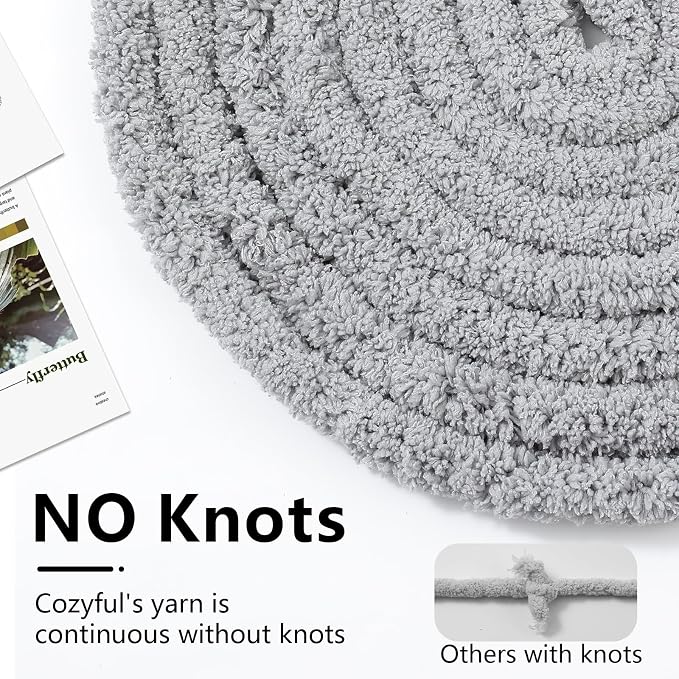 Cozyful Chunky Yarn for Hand Knitting - #10 Chunky Chenille Yarn, Jumbo Big Thick Chunky Yarns for Crocheting, Super Bulky Chunky Knit Blanket Yarns, 8 Skein (22 yds 8 oz Each Skein), Light Grey