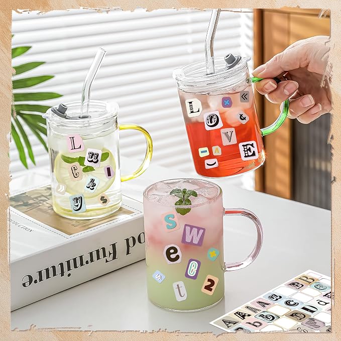 372PCS Vintage Letter Stickers,1 Inch Magazine Alphabet and Number Stickers