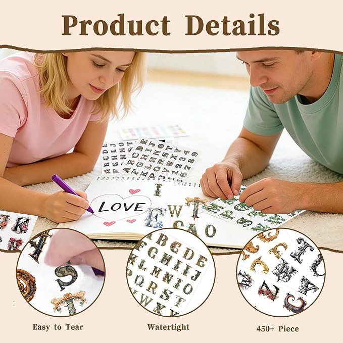 Alphabet & Number Stickers, 50 Sheets Vinyl Letters for DIY Crafts | Perfect for decorating journals, planners, scrapbooks, greeting cards, gifts, and creative DIY projects.