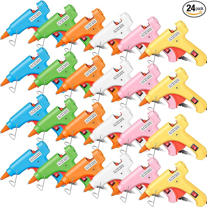 Zhengmy 24 Pcs Mini Hot Glue Guns 20W Low Temp Burn Protection,Multicolor