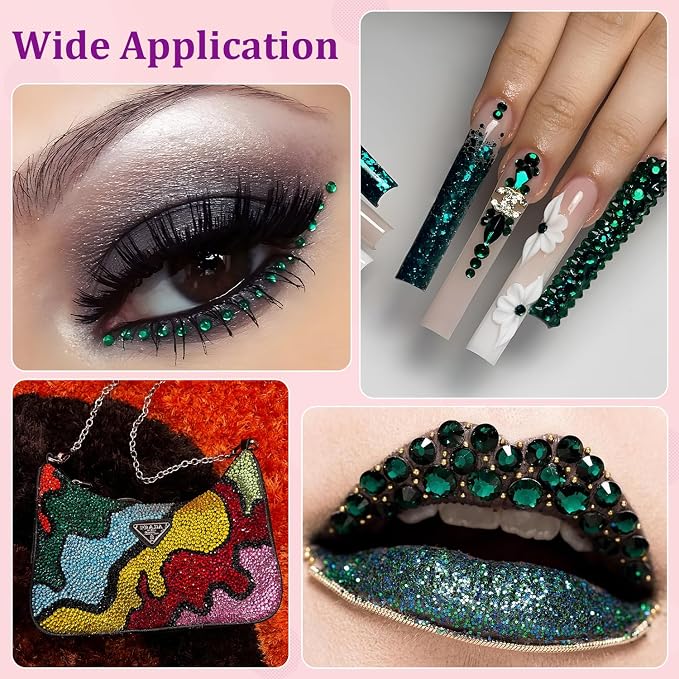 30000Pcs Resin Rhinestones for Bedazzling with Tweezers, Emerald Green Rhinestones for Crafting with 3Pcs 10ml B7000 Jewelry Glue for DIY Crafts Clothing Tumblers Shoes Fabric Nail Art