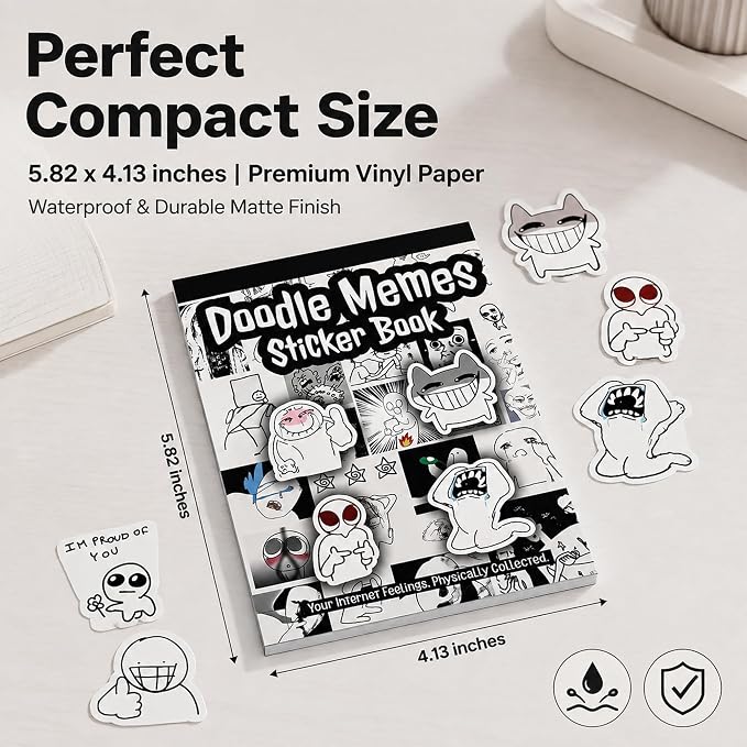 Tmtains Doodle Meme Sticker Book 460+Pcs 36 Sheets Black & White Cute Sticker Book funny meme stickers for Adults Die Cut Vinyl Stickers for ournaling Scrapbooking Phone Laptop Water Bottles DIY Gifts