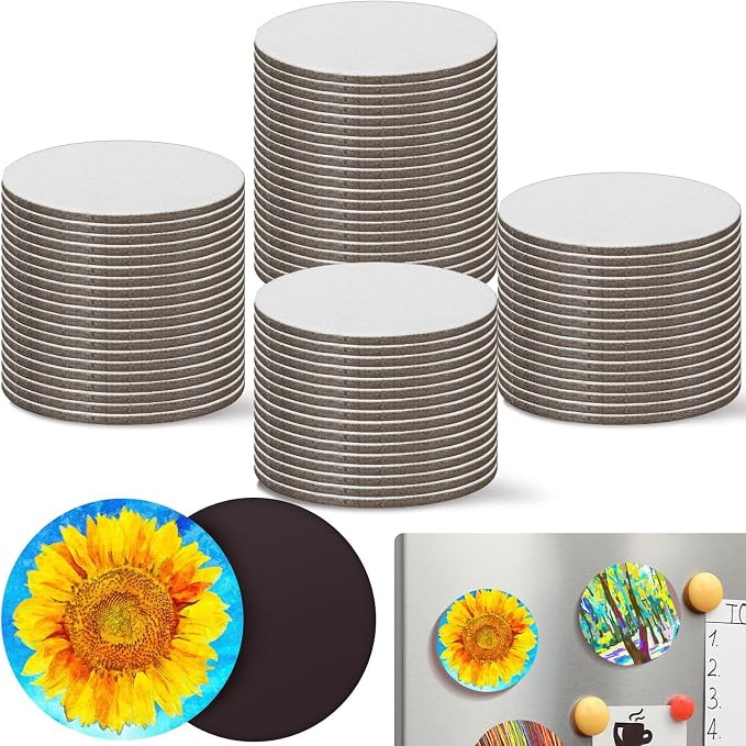 Nezyo 75 Pieces Magnetic Painting Canvas Panel Mini Canvas Boards Mini Canvases Tile Art for Painting Magnetic Fridge Locker Art Paints Crafts DIY Kit(Round,4 Inch)