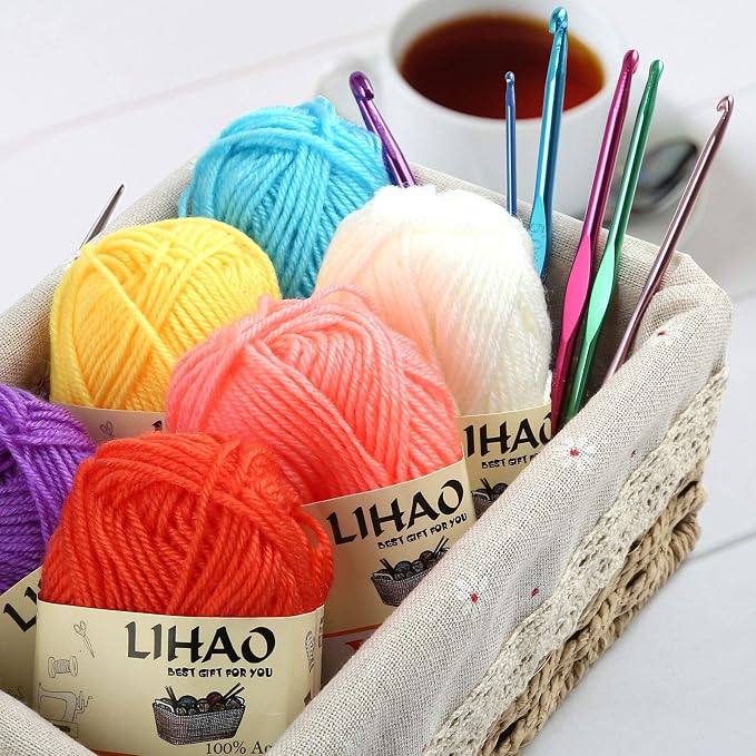 LIHAO 12 Skeins Mini Yarn for Knitting Crochet Craft | 100% Acrylic, Anti-Splitting