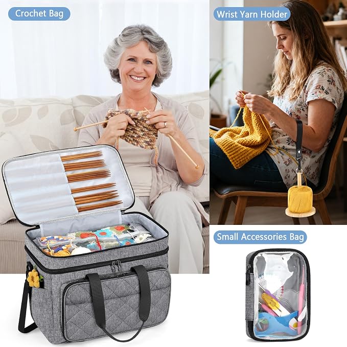 Crochet Organizer Bag with Yarn Holder, Large Yarn Storage for Accessories