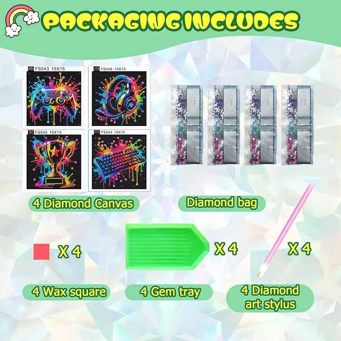 ICYANART 4 Pack Egame Diamond Art Painting Kits for Kids 6x6 Inch | Small Diamond Art for Kids Ages 8-12, Egame Gem Art Kits for Teen Boys, Arts and Crafts for Kids(no Frame)