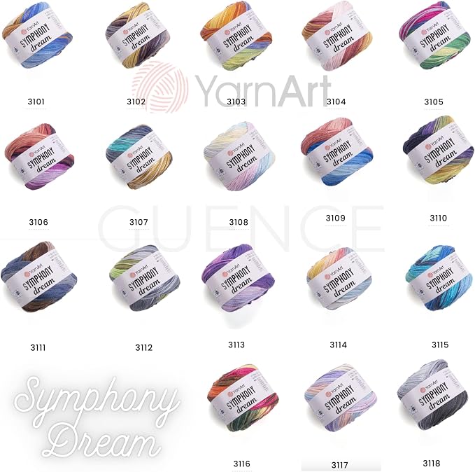 YarnArt Symphony Dream Cotton Yarn -%80 Cotton%20 Viscose Rainbow Multicolor Crochet Knitting Yarn - Suitable for All Blouses, Dresses, Shawls, Bags, Hats - 273 Yards, 3.52 Oz (1 Skein) (3115)
