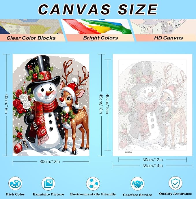 6 Pack Christmas Paint by Numbers Kits for Adults 12x16in(30x40cm)