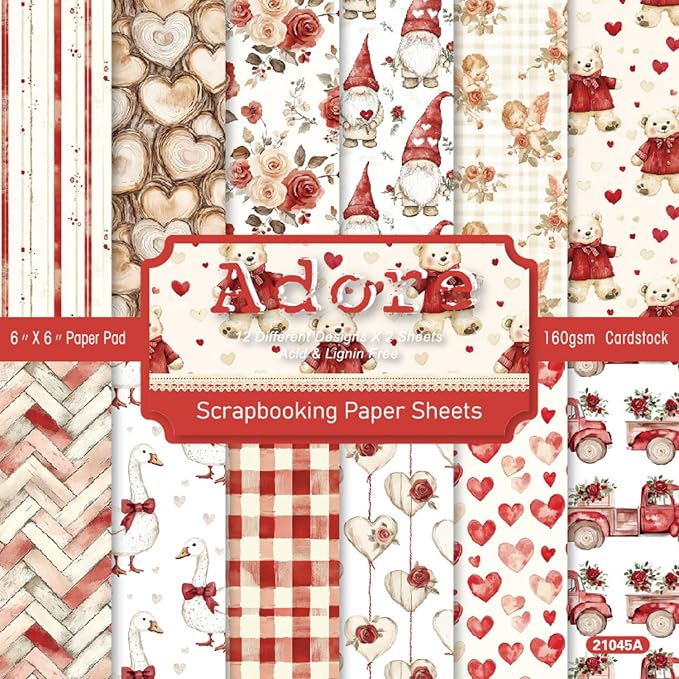 24 Sheets Cute Scrapbooking Paper Pad - 6inch Sweet Patterns Designed Supplies for Valentine Christmas DIY Crafts Cardstock Material Journals Collage Diary Gift Folded Wrapping