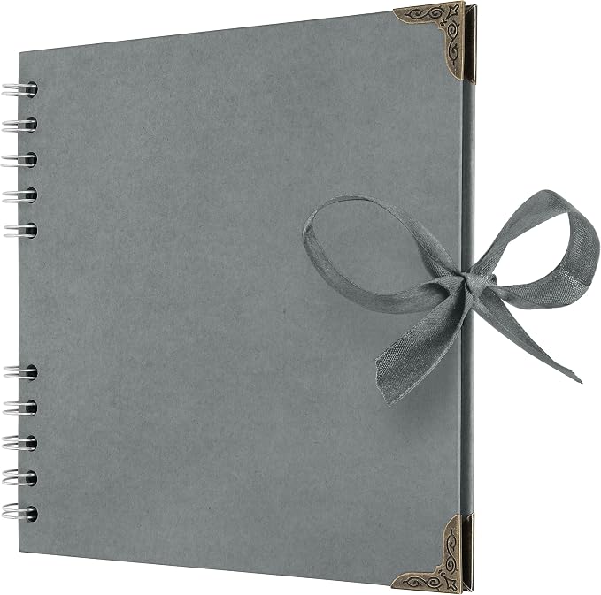 Bstorify Square Scrapbook Photo Albums 7 x 7 Inch Grey Hardcover with Ribbon Closure - Ideal for Scrapbooking, Art & Craft Projects | Hardcover with Thick 200 GSM Kraft Paper, Ideal for Your Scrapbooking Albums, Art & Craft Projects (Grey, 7 x 7 Inch)