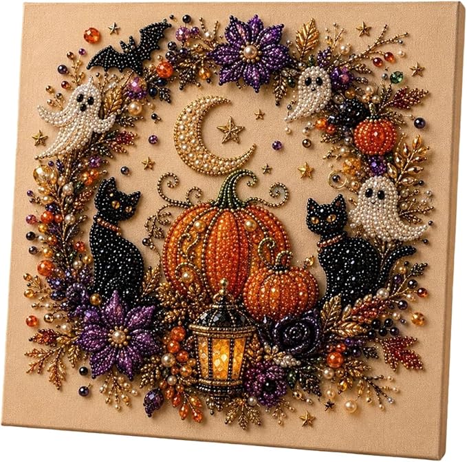 Halloween Ghost Pearl Art DIY Kit (Pumpkin and Cat)