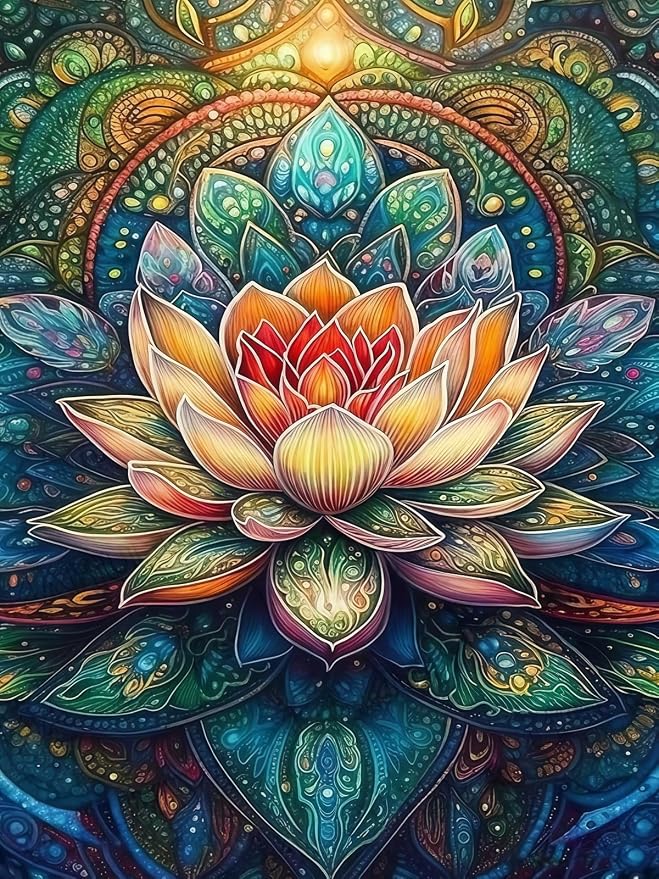 CHWGLFGG 5D Mandala Lotus Diamond Art Kits for Adults Beginners 12x16inch | Floral Diamond Painting Kit, DIY Full Round Drill Paint by Diamonds Dot Gem Art for Adult, Home Wall Decor