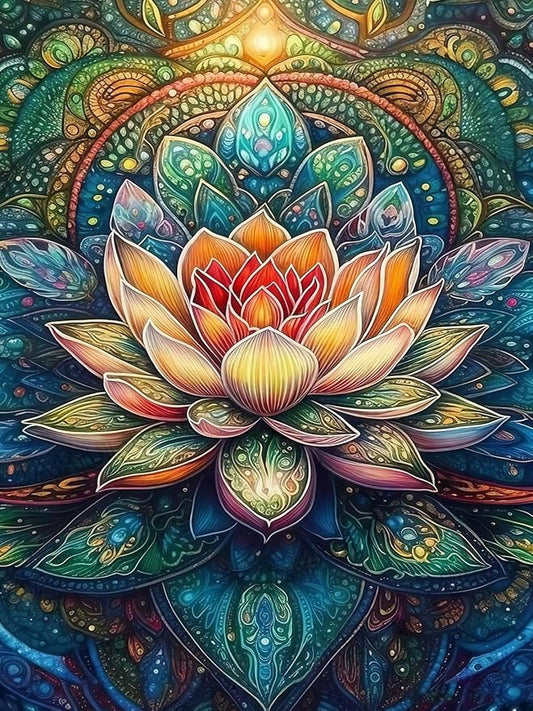 CHWGLFGG 5D Mandala Lotus Diamond Art Kits for Adults Beginners 12x16inch | Floral Diamond Painting Kit, DIY Full Round Drill Paint by Diamonds Dot Gem Art for Adult, Home Wall Decor
