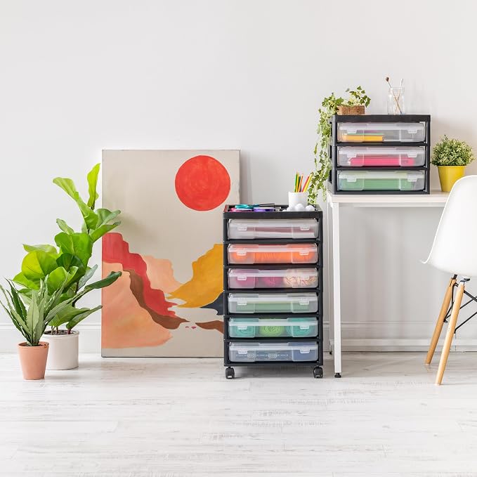 IRIS USA Rolling Cart with Drawers |Made in USA| 6-Tier Cases - Black/Clear