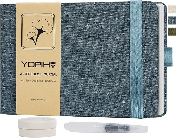 Yopih Artists Premium Linen Watercolor Sketchbook 5.5 x 8.2 in Navy