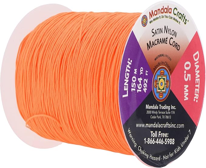 Orange Nylon Satin Cord, Rattail Trim Thread for Crafts & Jewelry Making by Mandala Crafts