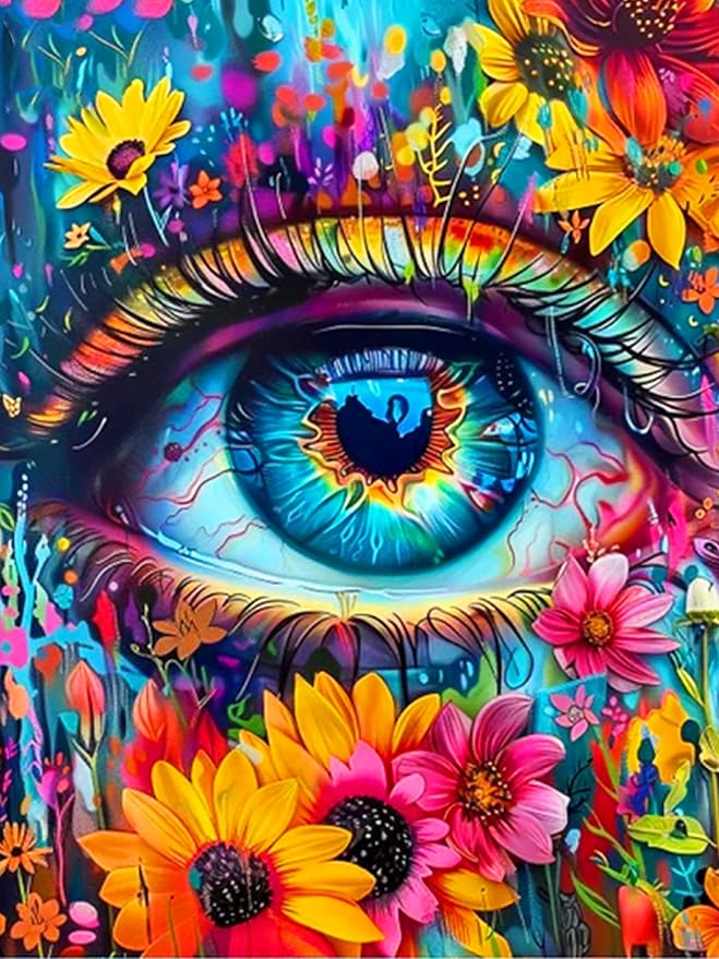 Diamond Art Kits for Adults Flowers Eye Diamond Painting Kit 12x16in | 5D Eye Diamond Art Painting Kit for Adult, DIY Full Round Drill Eyeball Gem Art Diamond Dots Kits for Home Wall Decor Gift