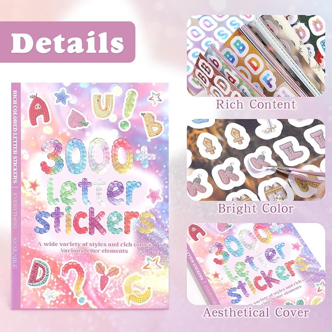 3000+ Pcs Alphabet Sticker for Journaling,Fun & Colorful Craft Letter Stickers for Junk Journal, Scrapbooking Supplies, Ideal DIY Decorative Gift for Women Teen Girls