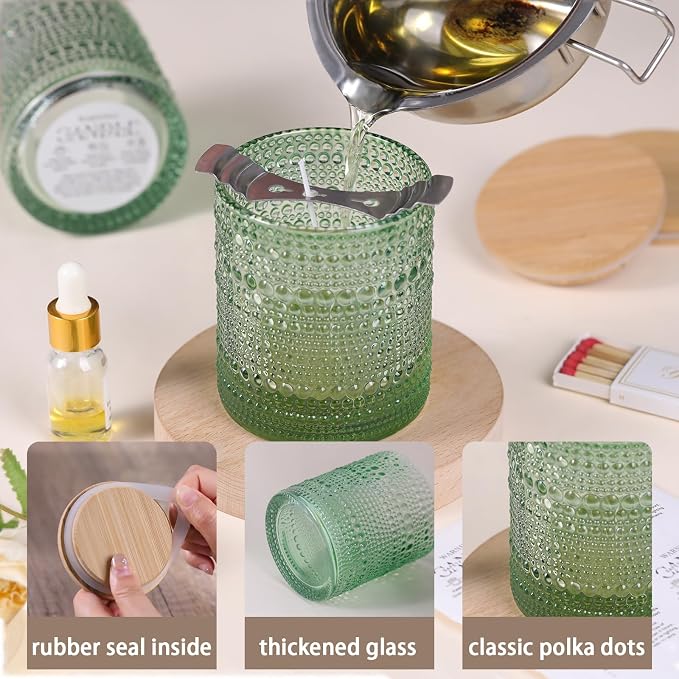 DARJEN 8 Pcs 14oz Glass Candle Jars with Lids, Candle Tins-Green | 14oz Capacity, Thick Heat-Resistant Glass, Safe for Hot Wax Pouring, Ideal for DIY & Gifts